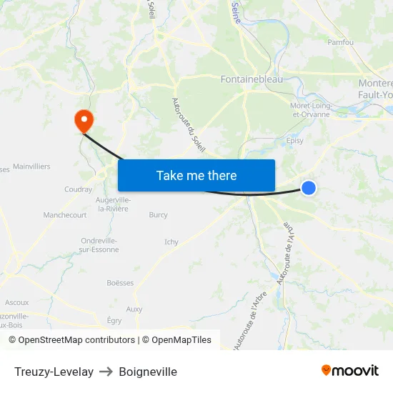 Treuzy-Levelay to Boigneville map