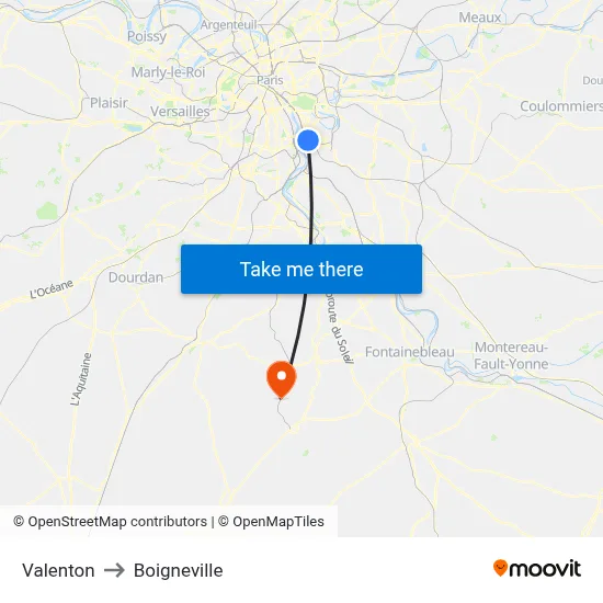 Valenton to Boigneville map