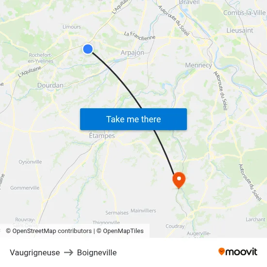 Vaugrigneuse to Boigneville map