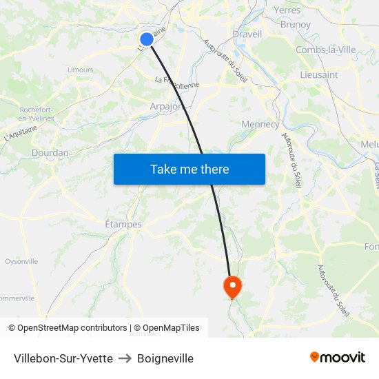 Villebon-Sur-Yvette to Boigneville map