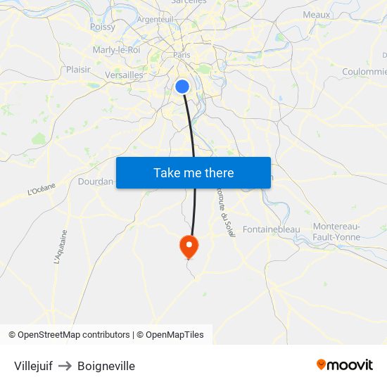 Villejuif to Boigneville map