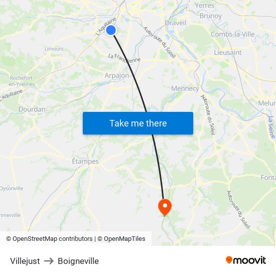 Villejust to Boigneville map