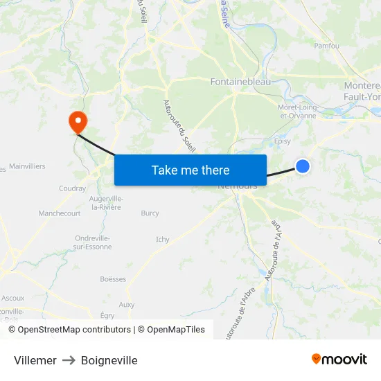 Villemer to Boigneville map