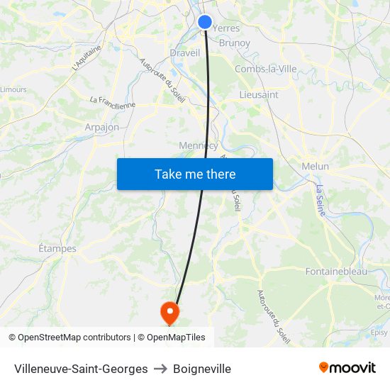 Villeneuve-Saint-Georges to Boigneville map