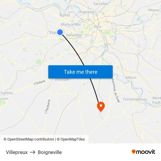 Villepreux to Boigneville map