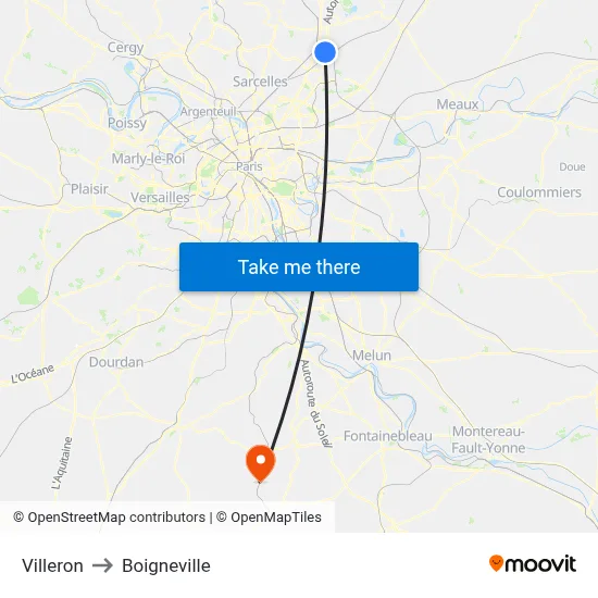 Villeron to Boigneville map