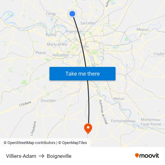 Villiers-Adam to Boigneville map