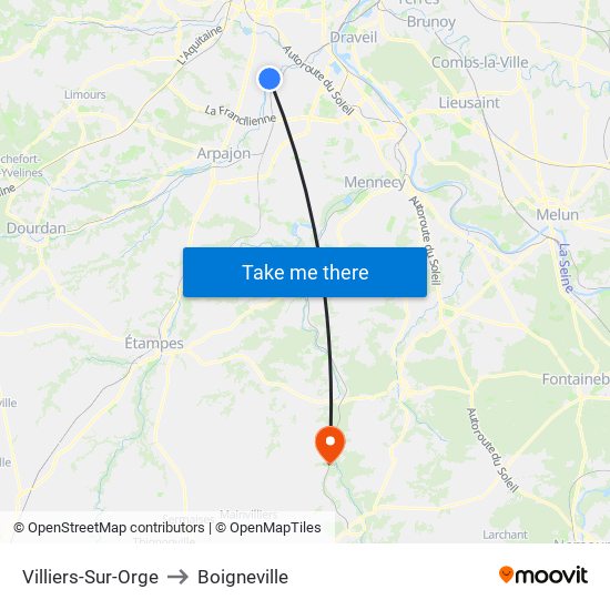 Villiers-Sur-Orge to Boigneville map