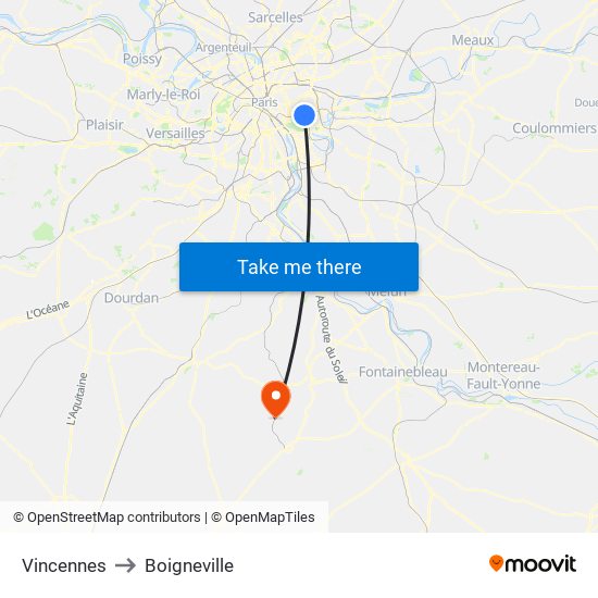 Vincennes to Boigneville map