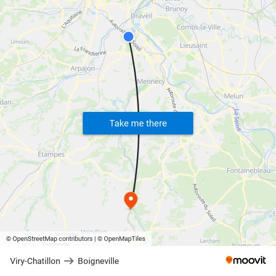 Viry-Chatillon to Boigneville map