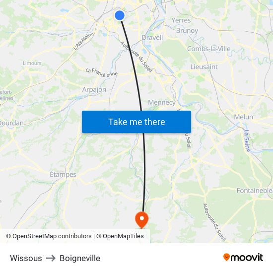 Wissous to Boigneville map