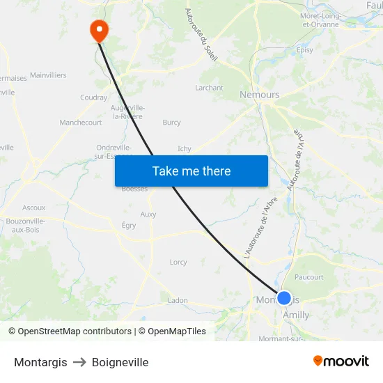 Montargis to Boigneville map