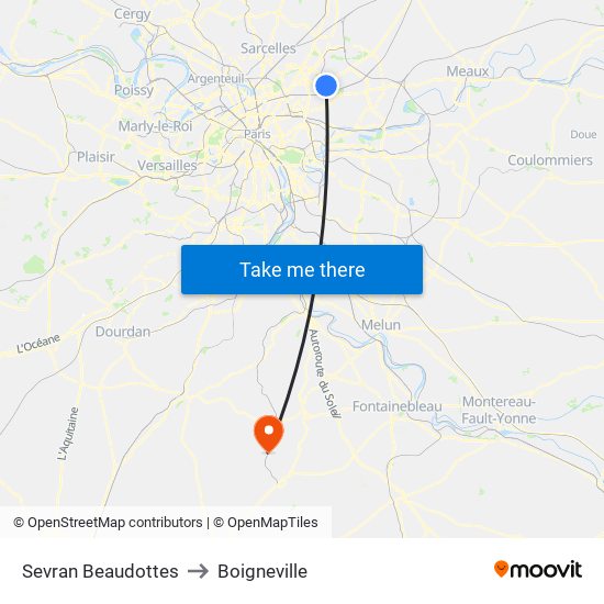 Sevran Beaudottes to Boigneville map