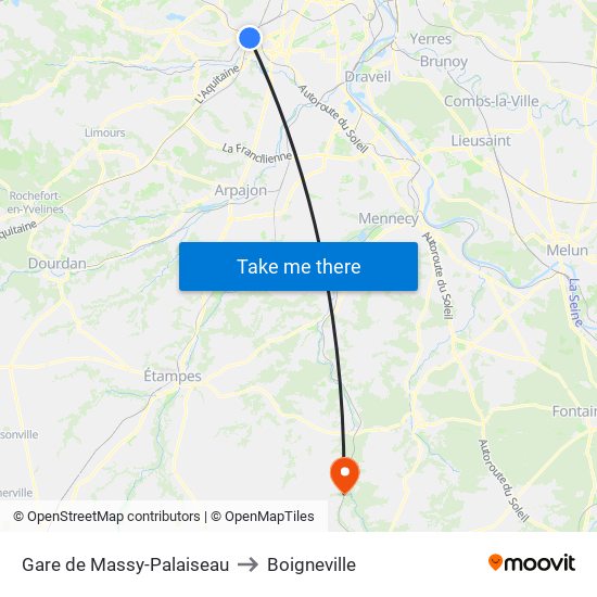 Gare de Massy-Palaiseau to Boigneville map