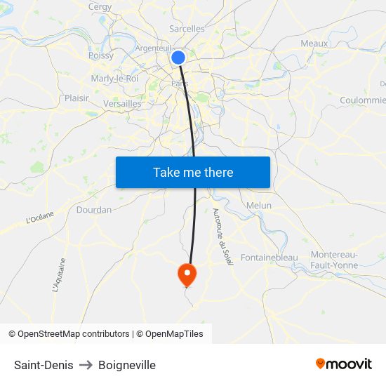 Saint-Denis to Boigneville map