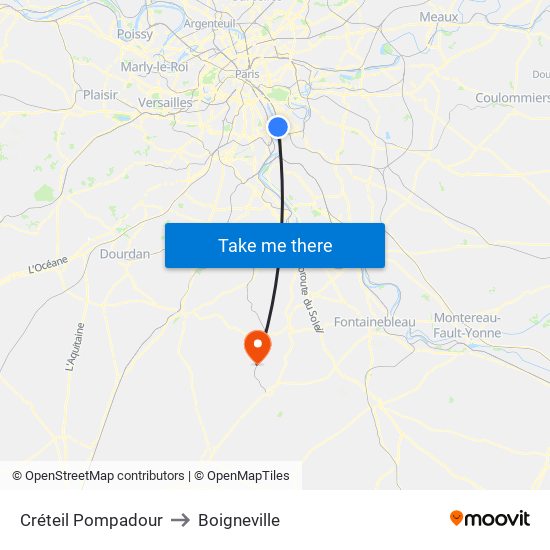 Créteil Pompadour to Boigneville map