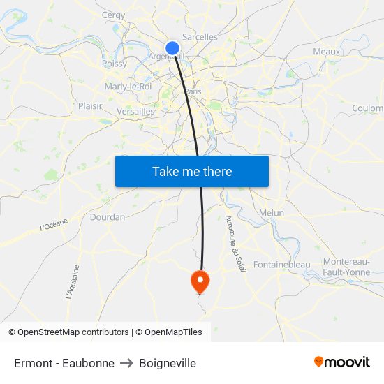 Ermont - Eaubonne to Boigneville map