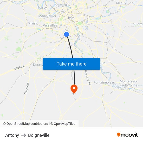 Antony to Boigneville map