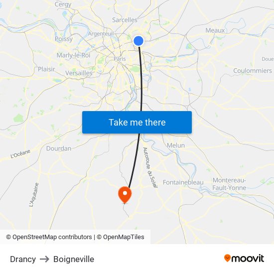 Drancy to Boigneville map