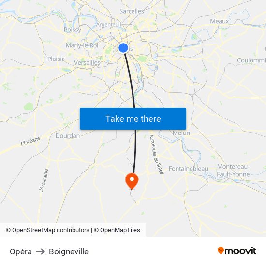 Opéra to Boigneville map
