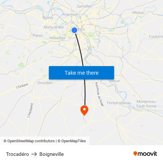 Trocadéro to Boigneville map