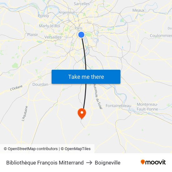 Bibliothèque François Mitterrand to Boigneville map