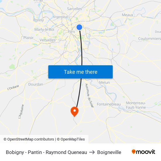 Bobigny - Pantin - Raymond Queneau to Boigneville map
