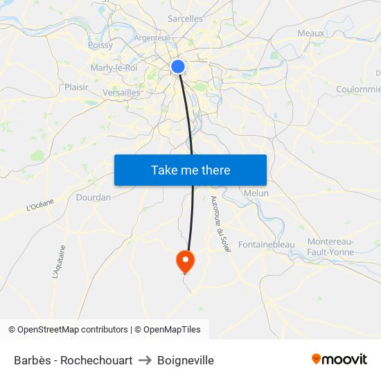 Barbès - Rochechouart to Boigneville map