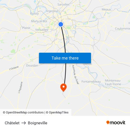 Châtelet to Boigneville map