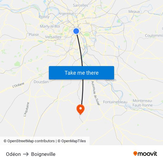 Odéon to Boigneville map