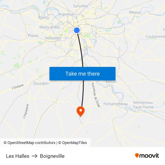 Les Halles to Boigneville map