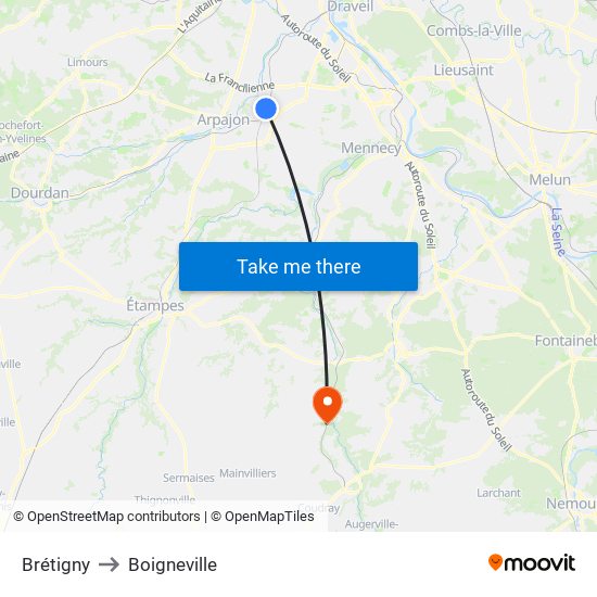 Brétigny to Boigneville map