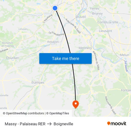 Massy - Palaiseau RER to Boigneville map
