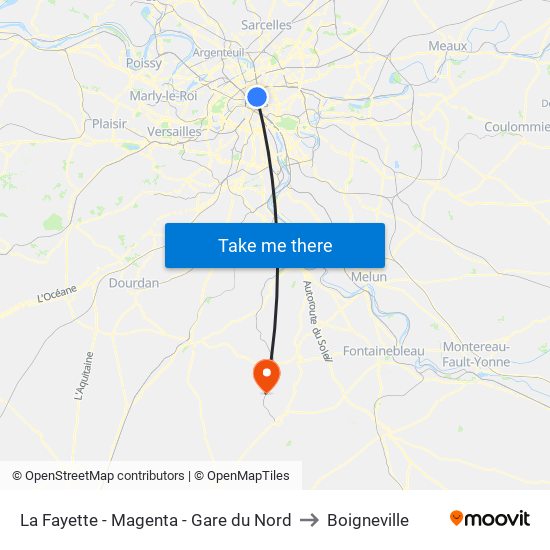 La Fayette - Magenta - Gare du Nord to Boigneville map