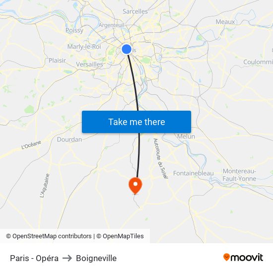 Paris - Opéra to Boigneville map
