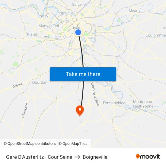 Gare D'Austerlitz - Cour Seine to Boigneville map