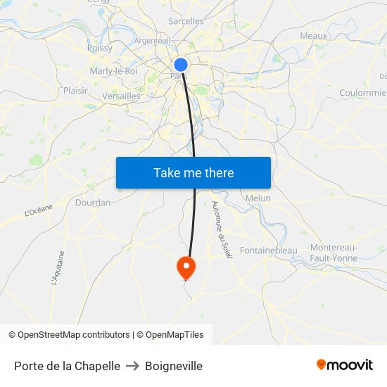 Porte de la Chapelle to Boigneville map
