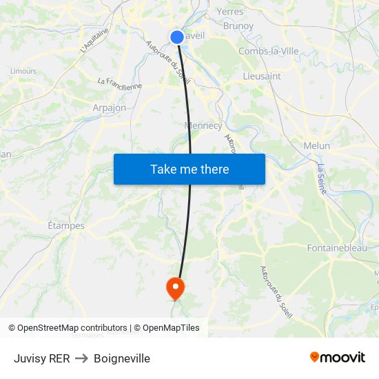Juvisy RER to Boigneville map