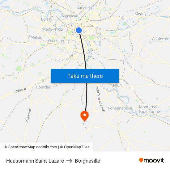 Haussmann Saint-Lazare to Boigneville map