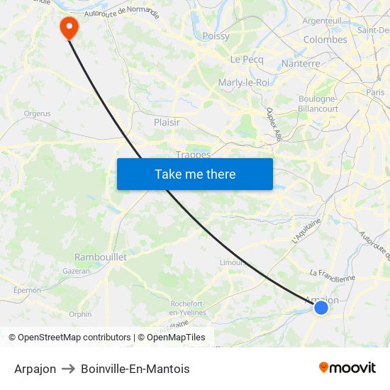 Arpajon to Boinville-En-Mantois map