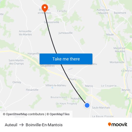 Auteuil to Boinville-En-Mantois map