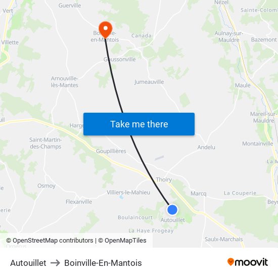 Autouillet to Boinville-En-Mantois map