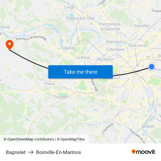 Bagnolet to Boinville-En-Mantois map