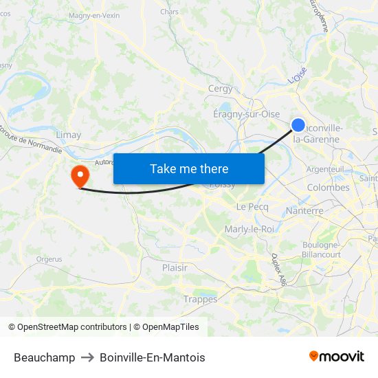 Beauchamp to Boinville-En-Mantois map