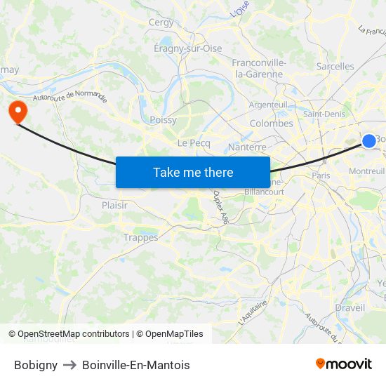 Bobigny to Boinville-En-Mantois map