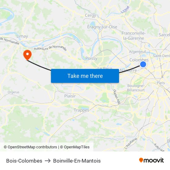 Bois-Colombes to Boinville-En-Mantois map