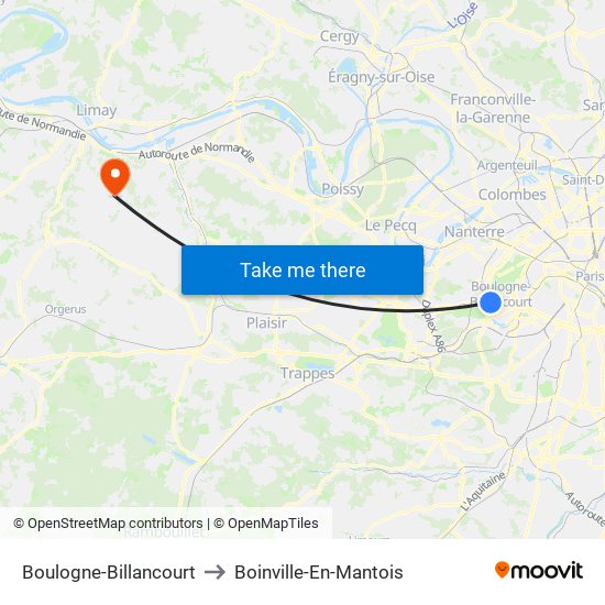 Boulogne-Billancourt to Boinville-En-Mantois map