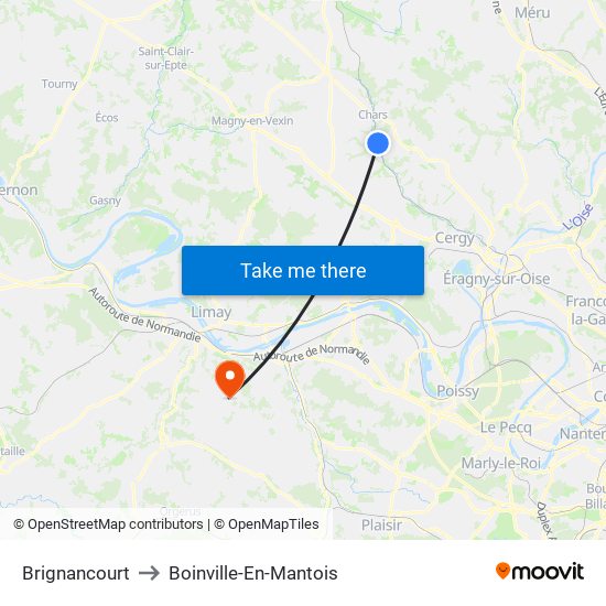 Brignancourt to Boinville-En-Mantois map