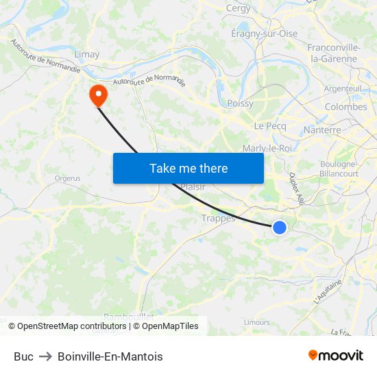 Buc to Boinville-En-Mantois map