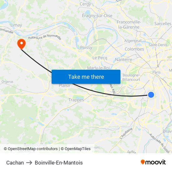 Cachan to Boinville-En-Mantois map